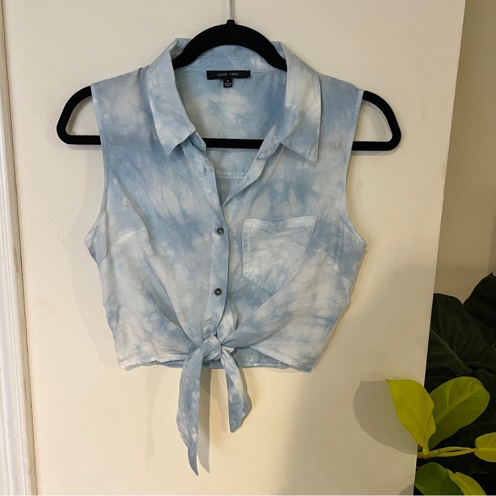 Love Tree Sky Blue Tie-Dye Crop Top